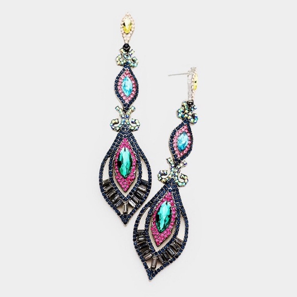 “Strut Like A Peacock” Multi Crystal Color Earrings, NWT-Boutique - Picture 12 of 16